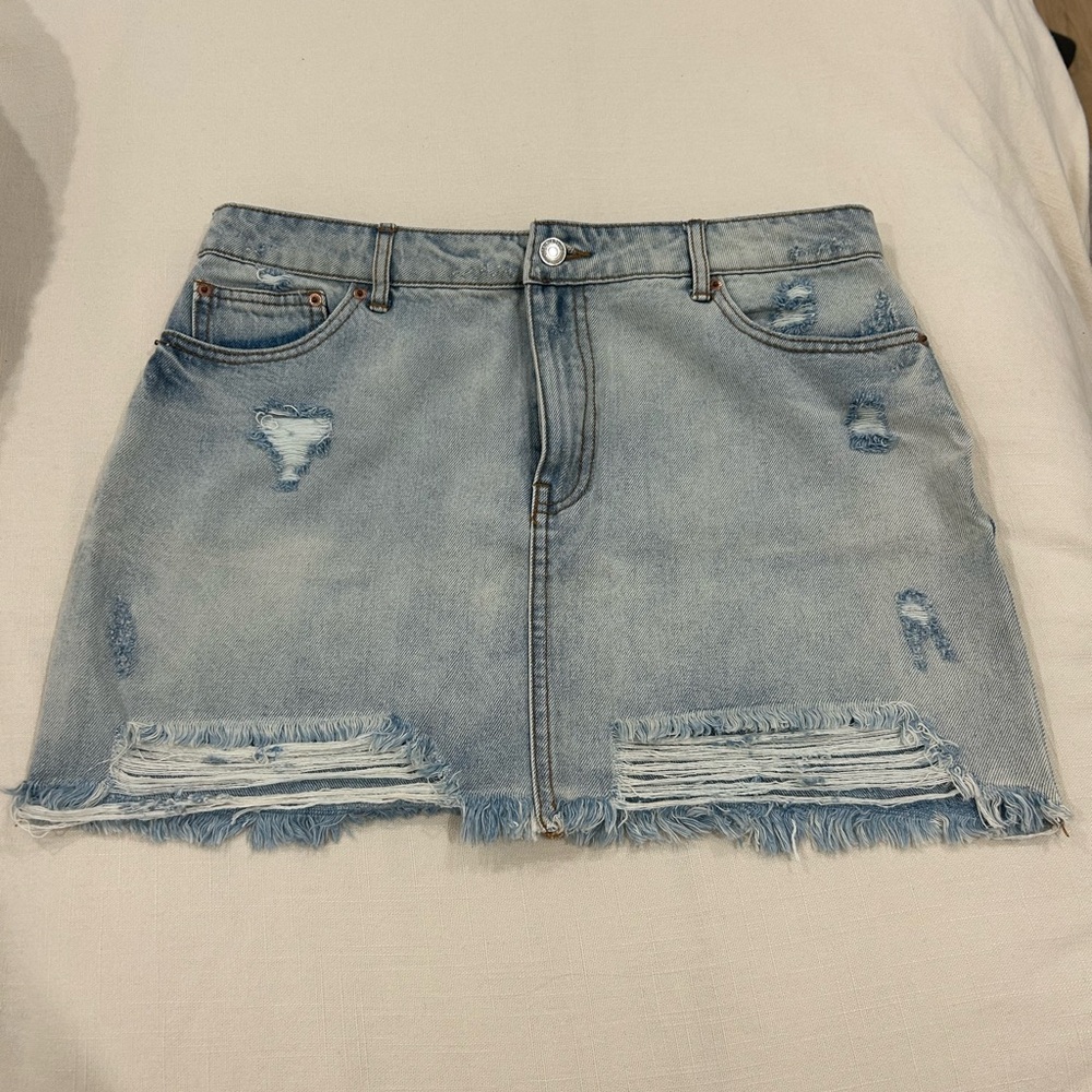 Forever 21 Light Blue Distressed Denim Mini Skirt